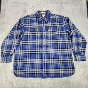 L.L.Bean Shirt Mens 2XL Blue Gray Plaid Chamois Cloth Flannel Traditional Fit